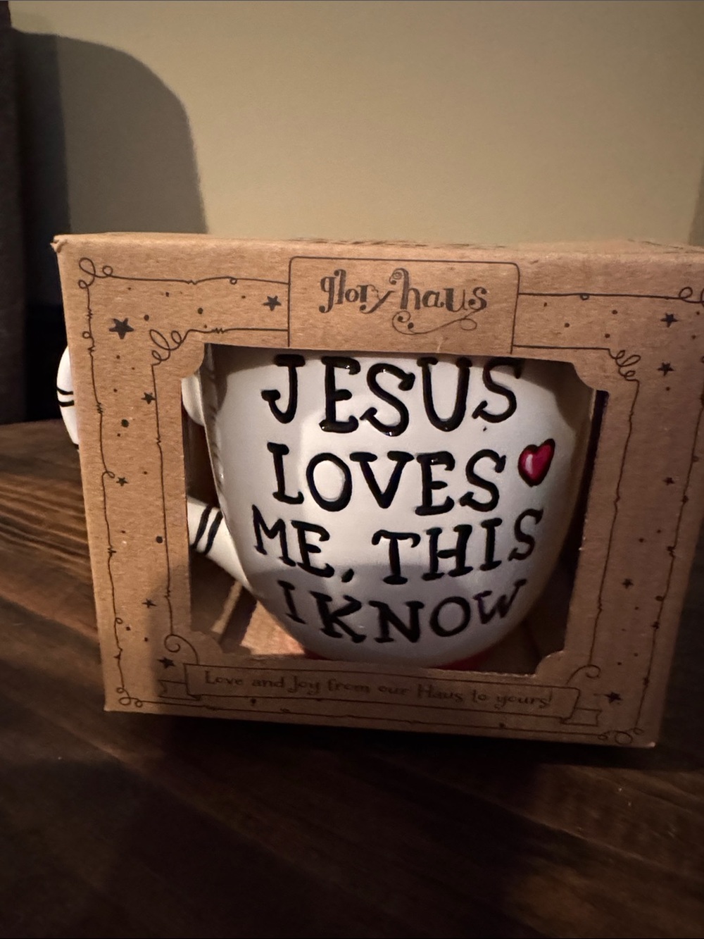Glory Haus White Ceramic 'Jesus Loves Me' Mug with Red Heart Accent